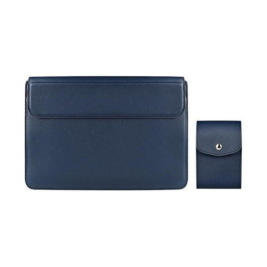 Leather Laptop Liner Bag - 14.1-15.4 Inches With Stand Function - Sapphire Blue With Bag