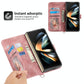 Floral Leather Phone Wallet for Samsung Galaxy z Fold 4 - Embossed - Wine Red