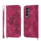 Floral Leather Phone Wallet for Samsung Galaxy z Fold 4 - Embossed - Wine Red