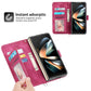 Floral Leather Phone Wallet for Samsung Galaxy z Fold 4 - Embossed - Wine Red