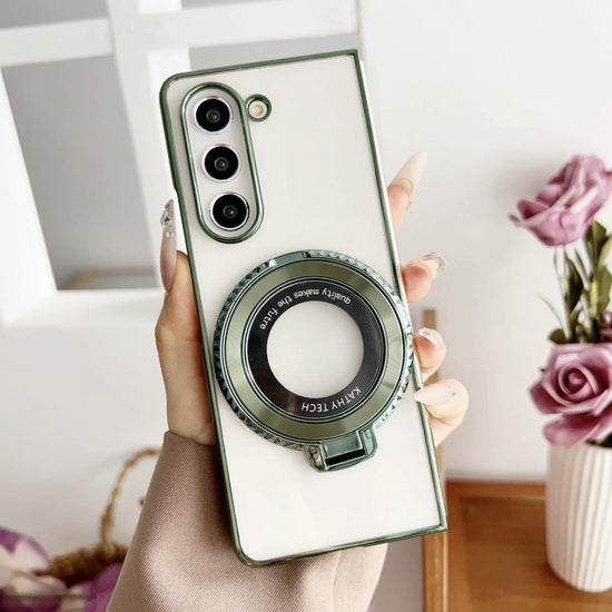 For Samsung Galaxy z Fold4 5G Shockproof Magsafe Holder for Rotating Plating Phone Case - Green