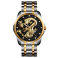 Men Golden Dragon Calendar Dial Quartz Watch with Luminous Hands - Gold Black