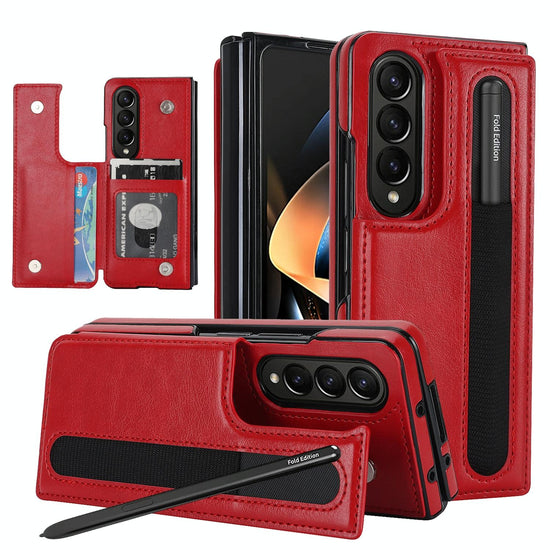 Double Buckle Foldable Phone Case with Pen Slot - Purple