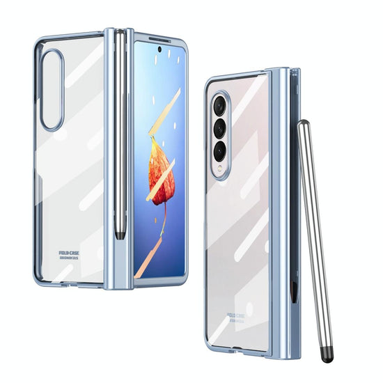 For Samsung Galaxy Z Fold4 5G Case With Pen Slot - Electroplated Full Body - Blue