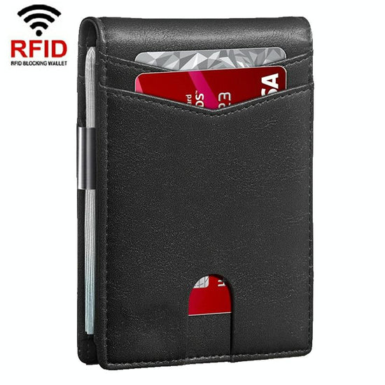 Rfid-protected Leather Credit Card Wallet - Secure & Stylish - Black