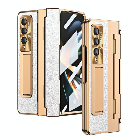 For Samsung Galaxy z Fold4 5G Full Coverage Phone Case with Hinge - Integrated Design - Gold + White