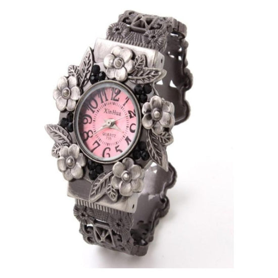 Flower Embossed Retro Bracelet Watch - Women Quartz