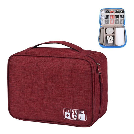 Versatile Cationic Digital Storage Bag For Data Cables - Wine Red