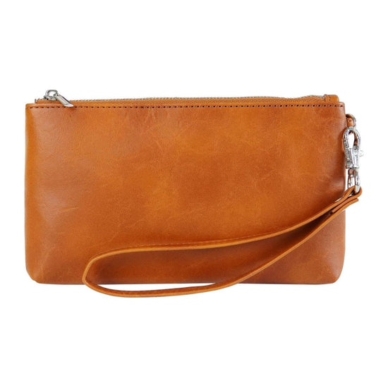 Retro Leather Clutch Bag With Zipper - 6 Inch - Brown