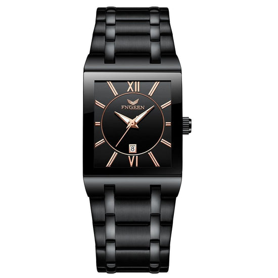 Waterproof Square Men Watch with Calendar - 50m - Black Belt Black Shell Black Surface