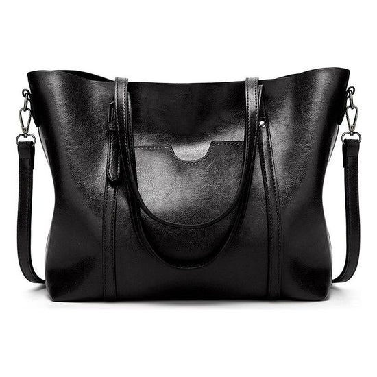 Stylish All-Match Leather Handbag - Wax Finish - Black