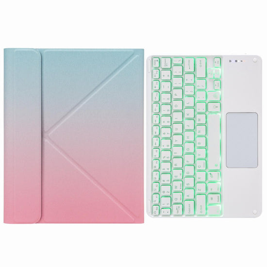 Bluetooth Keyboard Leather Case For Ipad 10.2 / Pro 10.5 - Touch Backlight Three-Fold Holder - Pink Blue