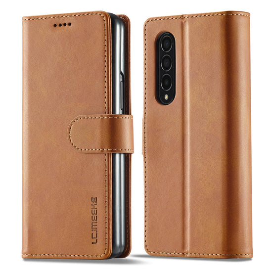 For Samsung Galaxy Z Fold4 5G Calf Leather Phone Case - Yellow