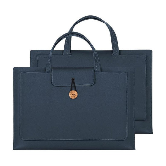 Waterproof Elastic Button Laptop Handbag - Pu Material - Navy - 15.4/16 Inch