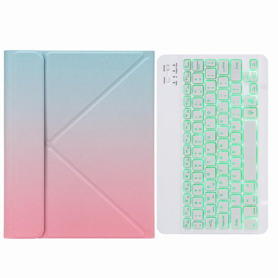 Bluetooth Keyboard Leather Case For Ipad Pro 11 With Three-Fold Holder & Backlight - Pink Blue