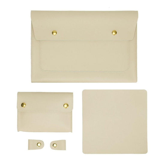 Waterproof Leather Laptop Liner Bag - 15 Inches 3-in-1 Design - Apricot