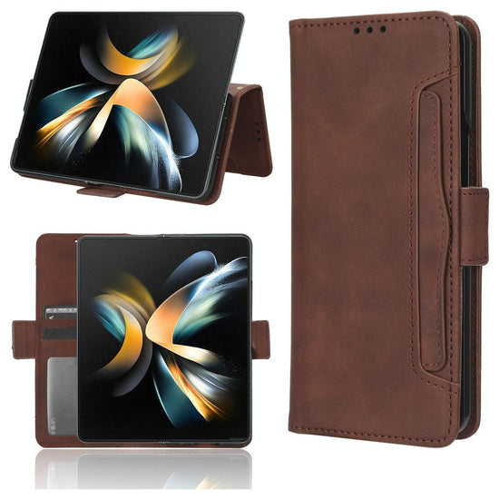 Samsung Galaxy Z Fold 4 5G Leather Phone Case With Card Slots And Calf Texture