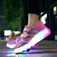 Rechargeable Double Wheel Roller Skating Shoes - Ultra Light Mesh Size 28 - Pink