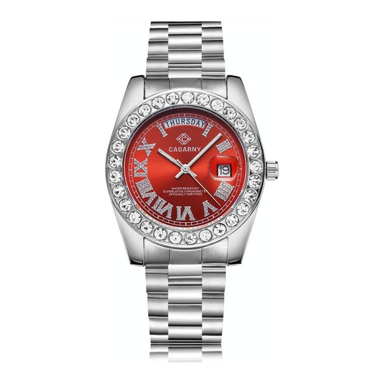 Men Quartz Watch With Diamond-Encrusted Roman Numeral Dial