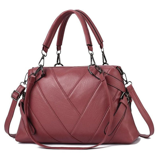 Soft Leather Geometric Handbag - Colourblock - Rubber Pink
