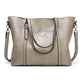 Stylish All-Match Leather Handbag - Wax Finish - Dark Grey