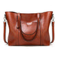 Stylish All-Match Leather Handbag - Wax Finish - Dark Grey