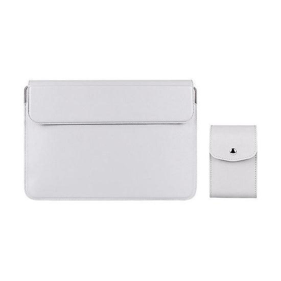 Leather Laptop Liner Bag - 14.1-15.4 Inches With Stand Function - Silver Gray With Bag