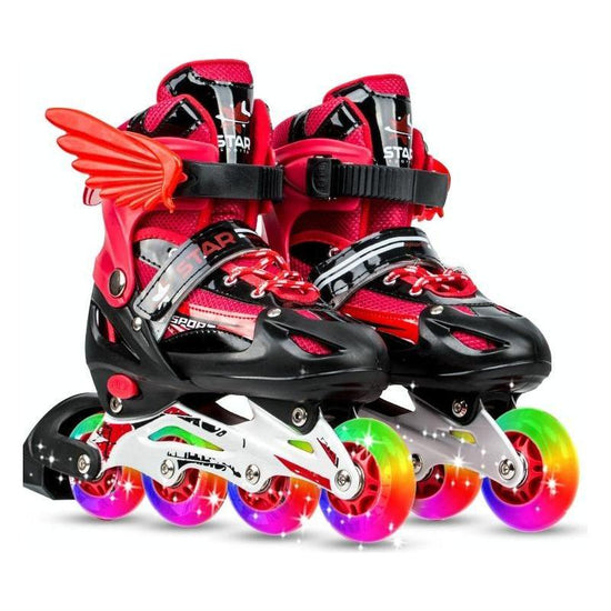 Adjustable Kids Roller Skates Set - Single Flash Wheels - Size S