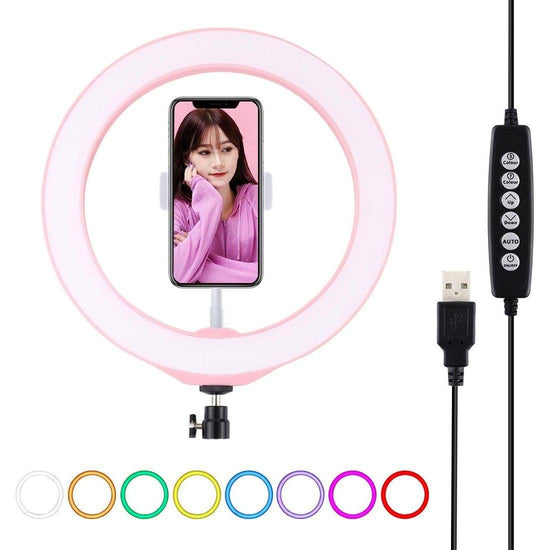 10.2 Usb Led Ring Light With 10 Modes Cold Shoe Tripod & Phone Clamp - Pink