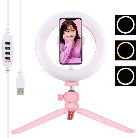 7.9 Led Ring Light With Tripod And Phone Clamp - 3 Modes Dimmable Dual Colour Temperature