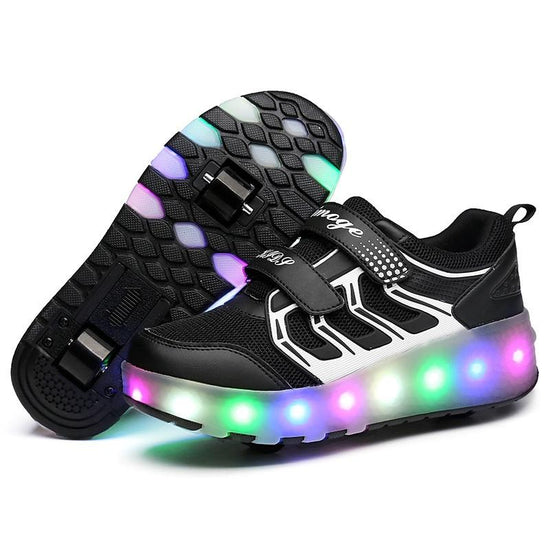 Rechargeable Double Wheel Roller Skating Shoes - Ultra Light Mesh - Size 33 - Pink