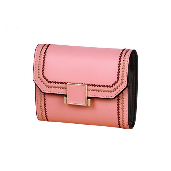 Snap Button Rfid Leather Wallet - Compact Design - Pink