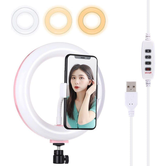 20Cm Usb Dual Colour Led Ring Light With Phone Clamp - Pink