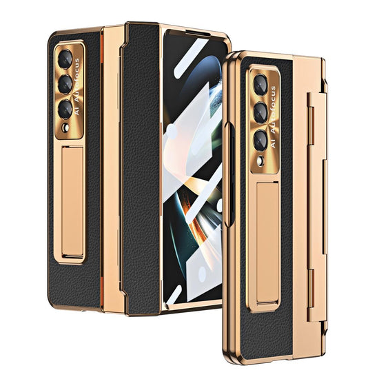 For Samsung Galaxy z Fold4 5G Full Coverage Phone Case with Hinge - Integrated Design - Gold + Black