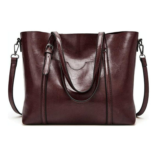 Stylish All-Match Leather Handbag - Wax Finish - Deep Purple