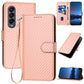 For Samsung Galaxy Z Fold4 5G Carbon Fiber Leather Phone Case With Lanyard - Pink