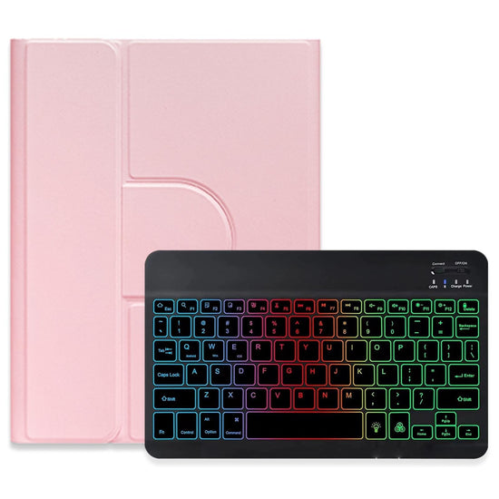 360 Degree Rotatable Bluetooth Keyboard Leather Case With Three-Colour Backlight - Black - For Ipad 10.2 2021 / Air 2019