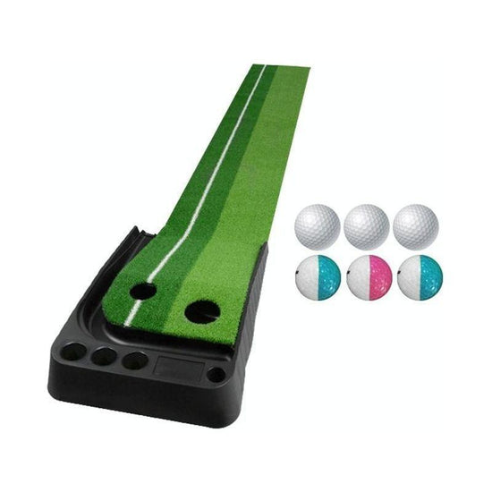 2.5M Golf Putting Mat With Push Rod Trainer & 6 Balls - No Auto Return