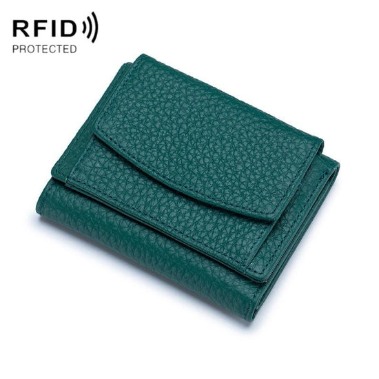 Compact Rfid Leather Coin Purse Wallet - Secure & Stylish - Dark Green