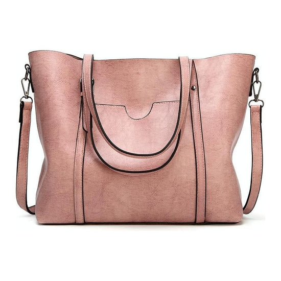 Stylish All-Match Leather Handbag - Wax Finish - Pink