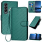 For Samsung Galaxy Z Fold4 5G Carbon Fiber Leather Phone Case With Lanyard - Dark Green