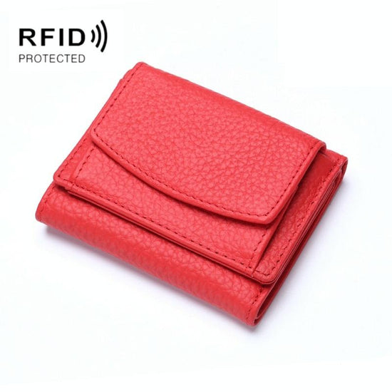 Compact Rfid Leather Coin Purse Wallet - Secure & Stylish - Red