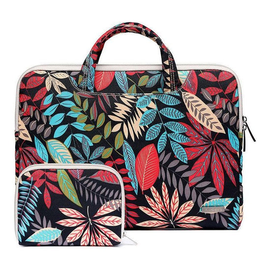 11.6 Inch Simple Business Laptop Bag With Liner - Ls-116 - Canvas Colourful Leaves Black