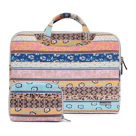 11.6 Inch Simple Business Laptop Bag With Liner - Ls-116 - Canvas Vintage Pattern Pink