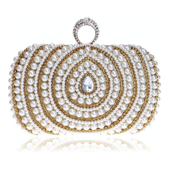 Stylish Pearl Handbag For Fashion Banquets And Parties - Gold