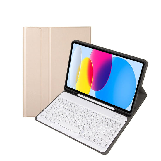 2022 Ipad 10.9 Bluetooth Keyboard Leather Case With Pen Slot - Lambskin Texture - Gold