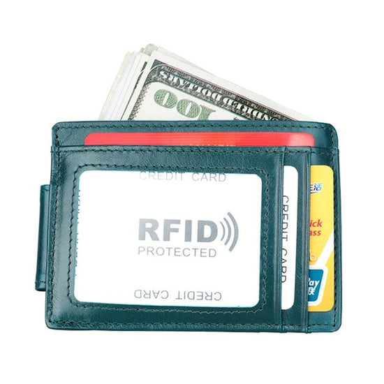 Leather Rfid Card Holder Wallet - Crazy Horse - Blue