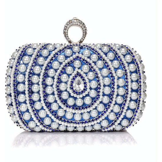 Stylish Pearl Handbag For Fashion Banquets And Parties - Blue