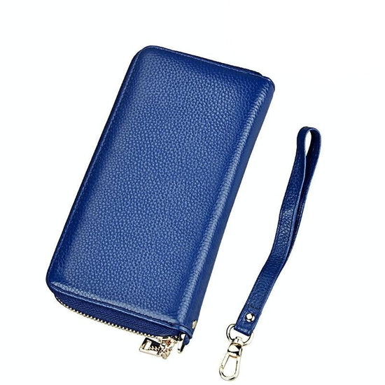 Leather Rfid Card Holder Wallet with Hand Strap - Blue