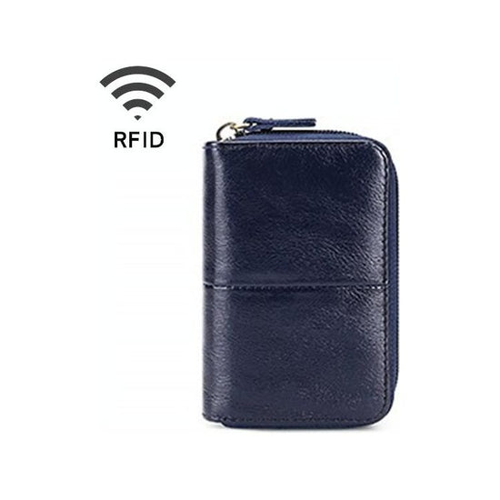 Leather Rfid Zipper Card Holder With Change Pocket